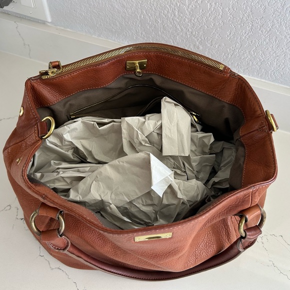 J. Crew Brompton Hobo Bag Cognac Brown Leather with Brass Hardware - Picture 6 of 16